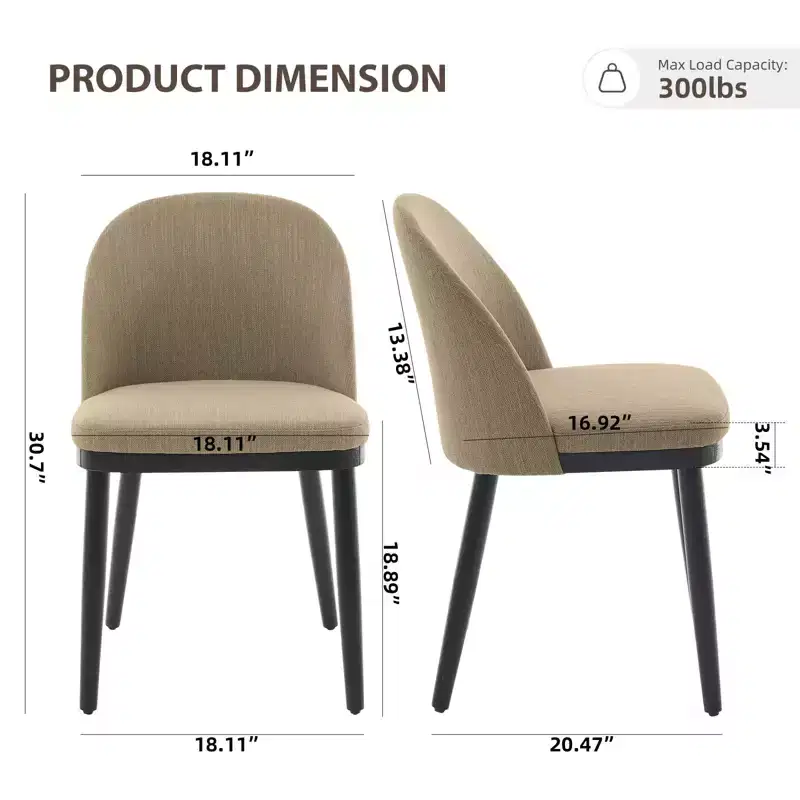 Dining Chairs, Set of 2 Linen Upholstered Kitchen Chairs - Modern Wood Frame Accent Chairs with Thick Cushions for Dining Room Beige