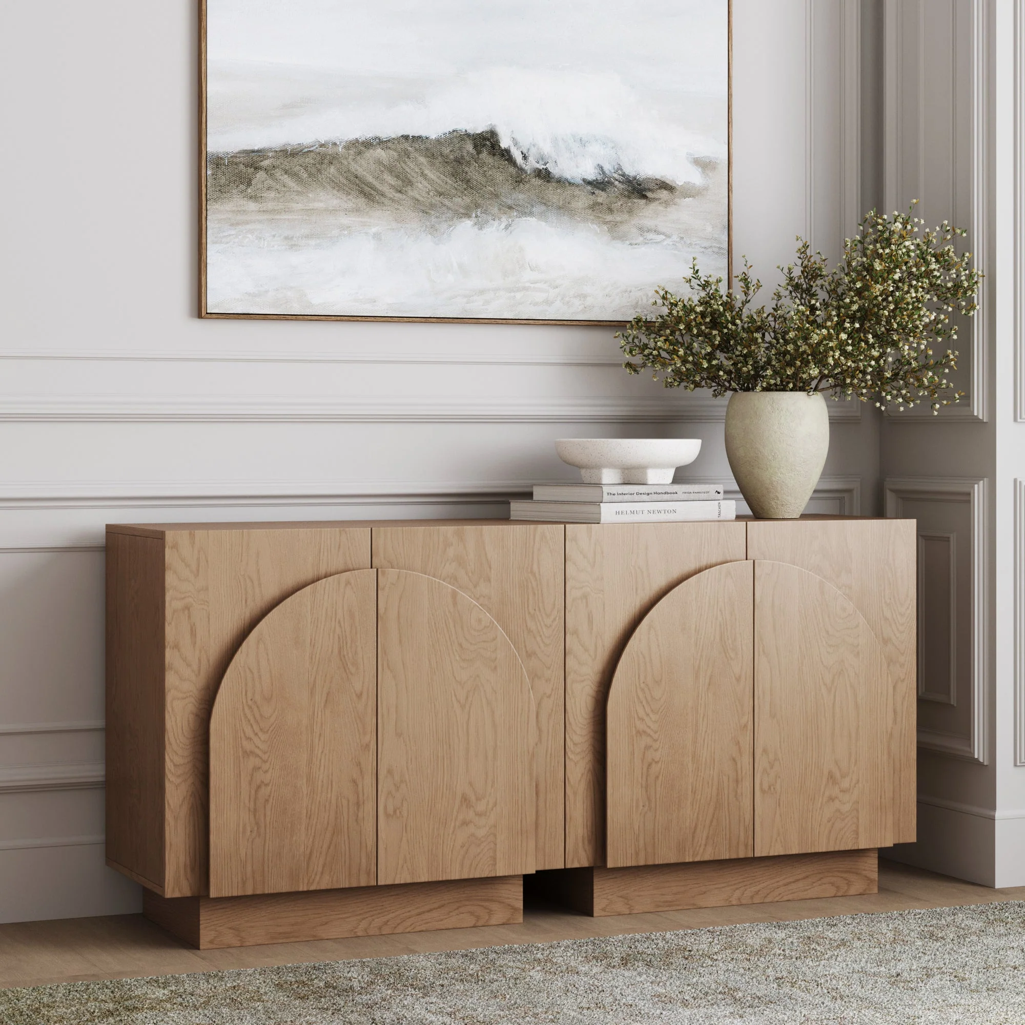 Wood Arched TV Console Stand for TVs up to 65 Oak