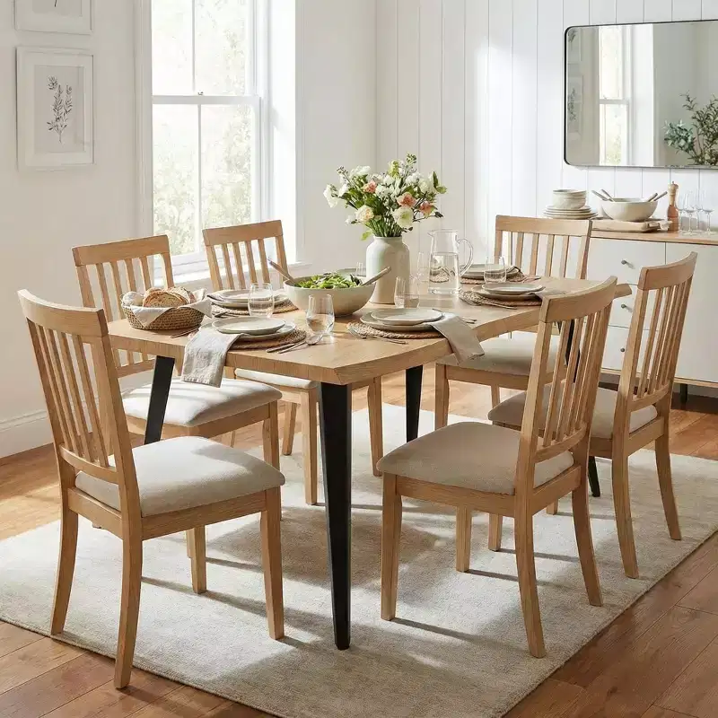 63 Rectangular Dining Table for 6, Modern Wood Look Table with Black Metal Legs