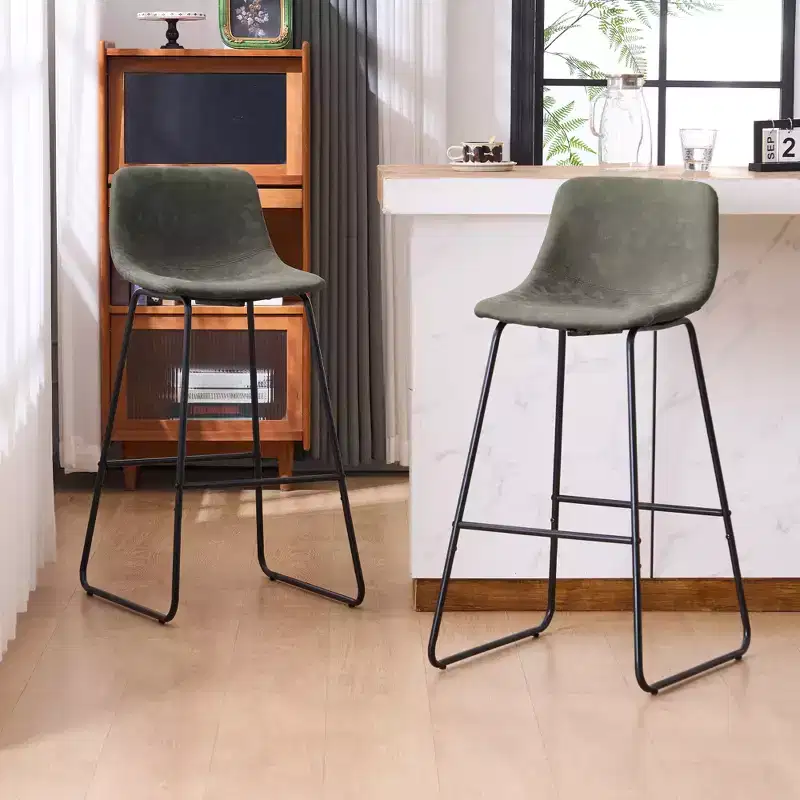 FERPIT Faux Shearling Counter Height Bar Stools Set of 2, Upholstered Bar Stools with Footrest