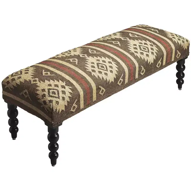 HomeRoots 48 Brown Upholstered Wool Southwest Distressed Bench