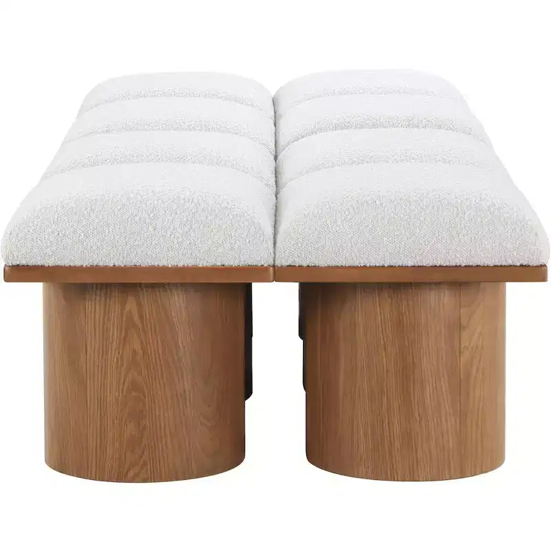 Cream Boucle Fabric Bench