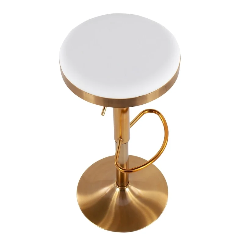 Lumisource Dakota Barstool in Gold Steel and White Leather - Set of 2 - 15Lx15Wx23-31.75H