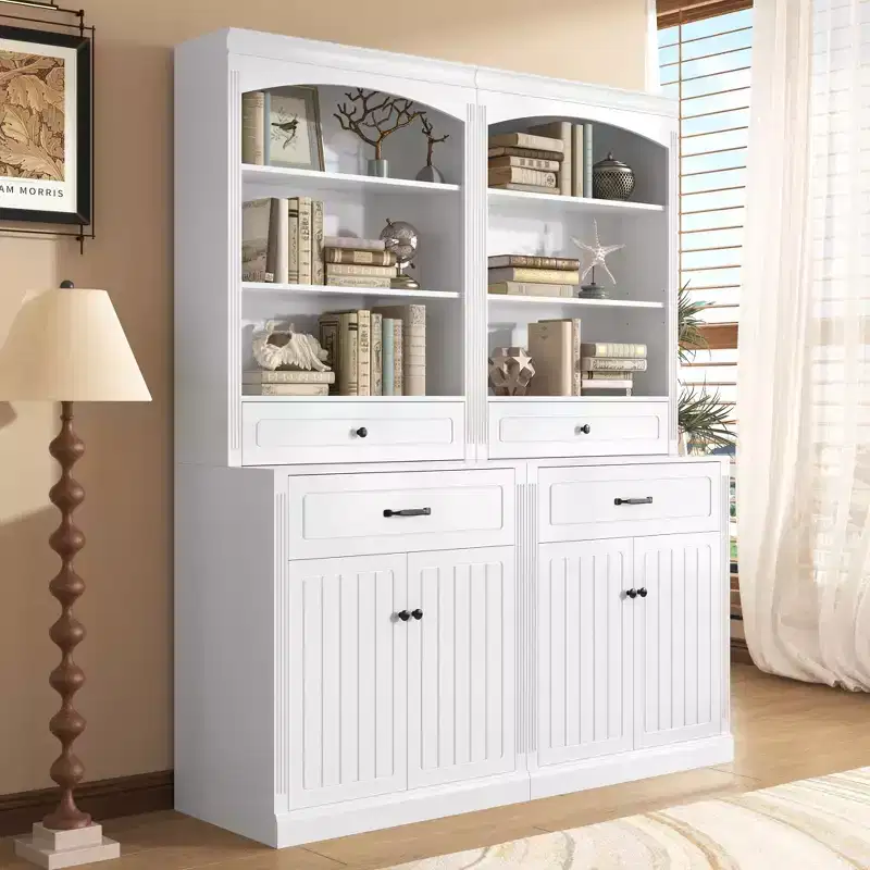 78.7'' Tall Wooden Bathroom Storage Cabinet with Drawers & Storage, Modern Bookshelf with Adjustable Shelf, White - ModernLuxe