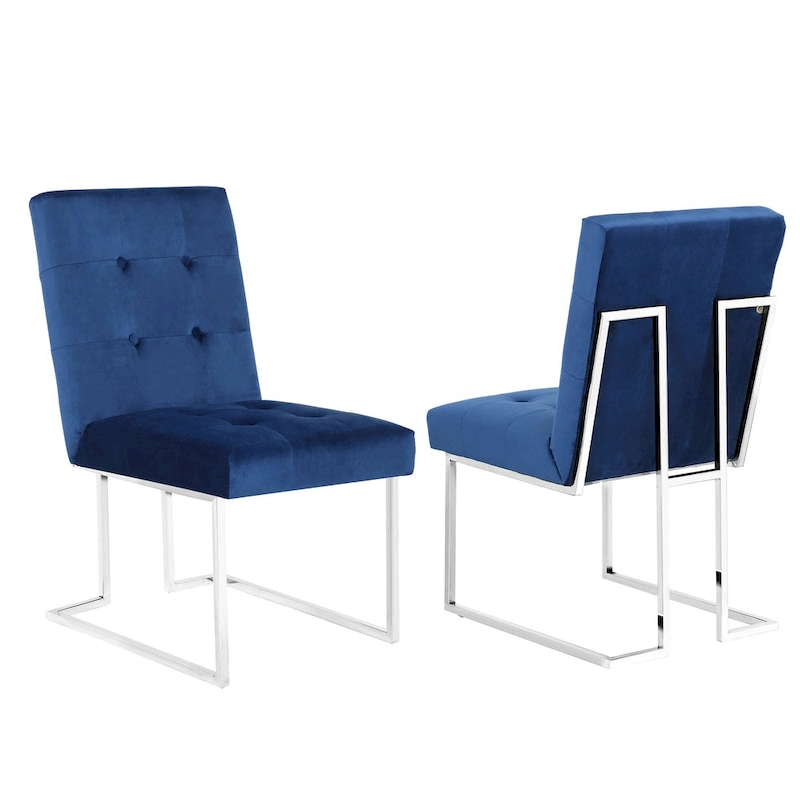 Home Beyond Velvet Upholstered Dining Side Chairs Set of 2, Navy Blue