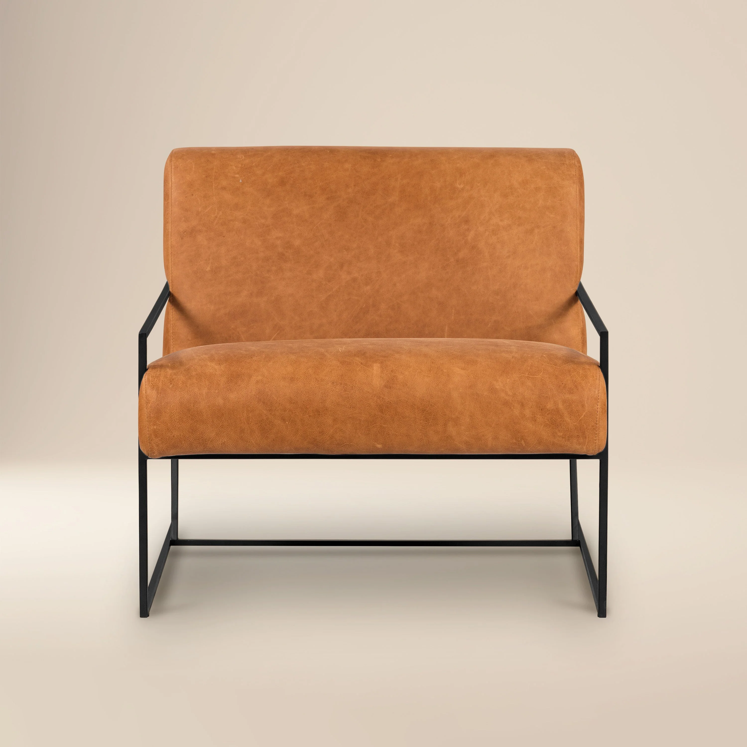 Modern Cognac Tan Leather Lounge Chair for Living Room