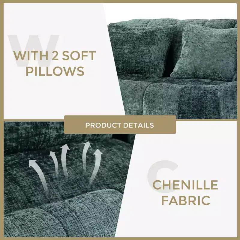 GDFStudio Anna Chenille Tufted 57.06 W Bean Bag Sofa with 2 Pillows