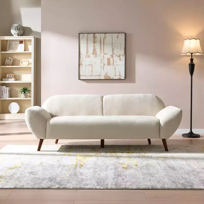 Curved 3 Seater Modern Upholstered Chenill and Rubberwood Sofa
