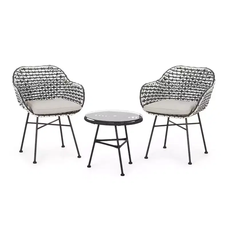 Beulah 3pc Patio Wicker Chat Set: Christopher Knight Home, Rattan Design, Tempered Glass Table