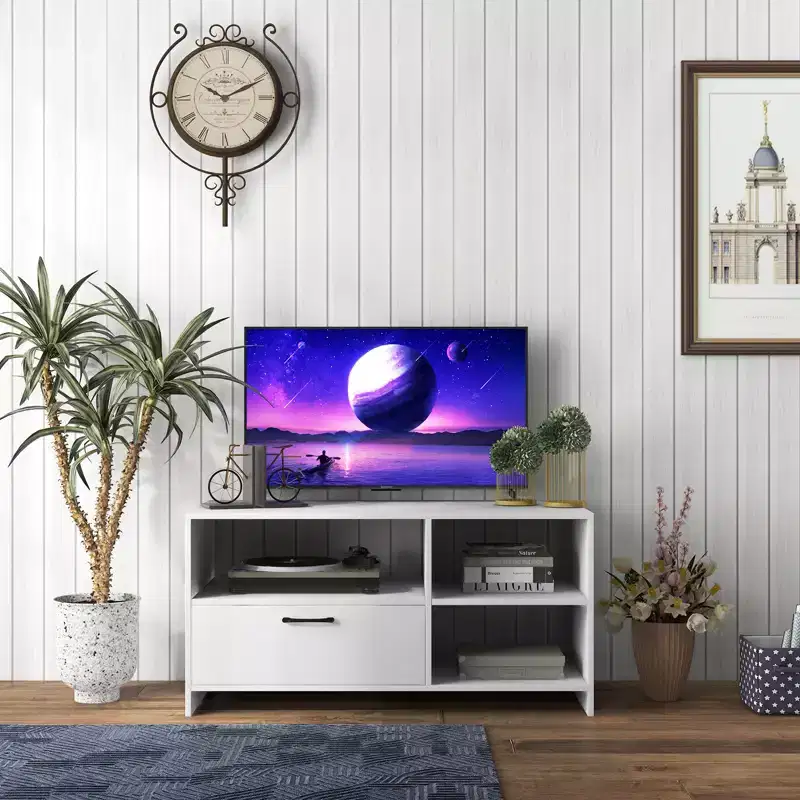 Costway Modern TV Stand TV Console Cabinet w/ 3 Open Compartments Media Console Center for TVs up to 55 Inches