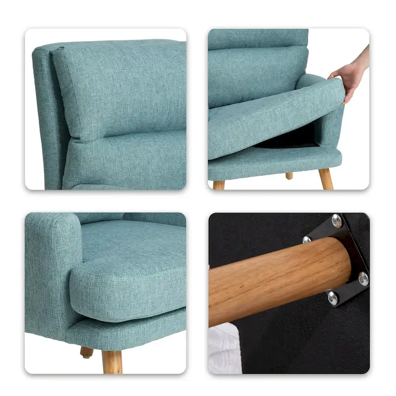 Accent Chair with Ottoman Set, Fabric Armchair with Wood Legs and Adjustable Backrest , Mid Century Modern Comfy Lounge Chair