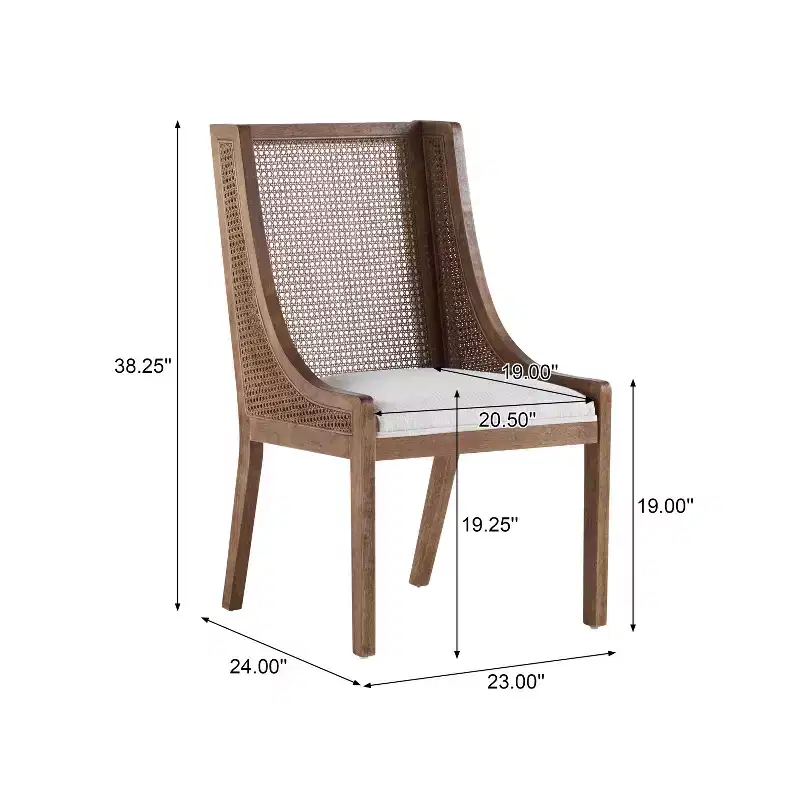 GDFStudio Rustic Fabric Upholstered Wood and Cane Dining Chairs (Set of 2)