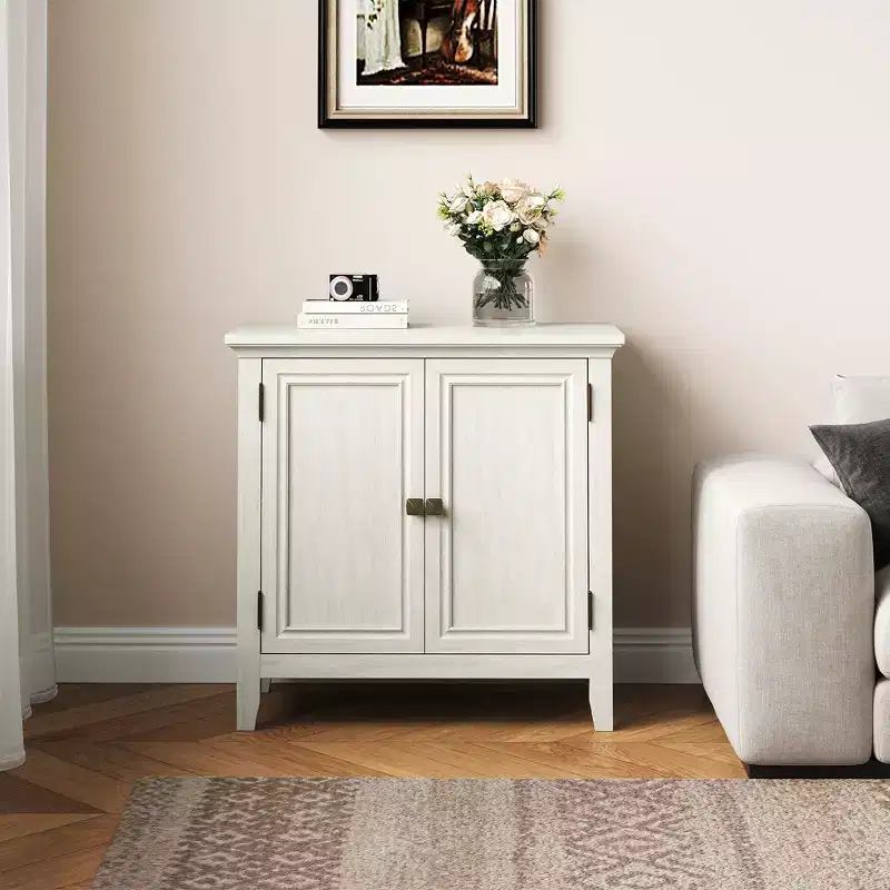 2-Door Buffet Cabinet with Storage, Bohemian Sideboard with Adjustable Shelves, Grayish-White