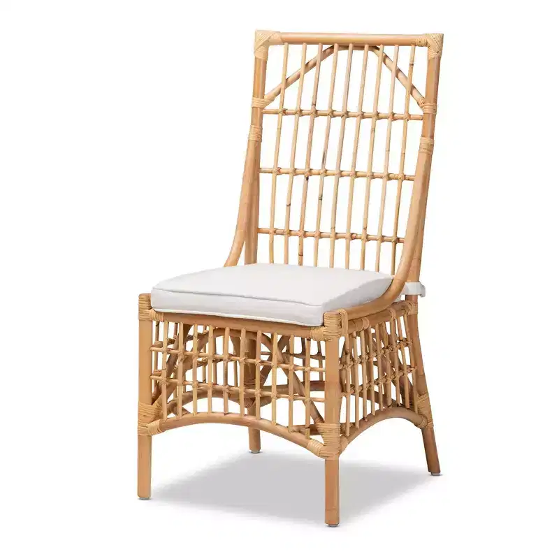 bali & pari Rose Fabric Upholstered and Rattan Dining Chair White/Natural: Cotton-Polyester Blend, Bohemian Style, No Assembly Required