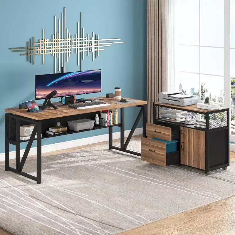 Lantine 63 L Shaped Executive Desk with Drawer Cabinet