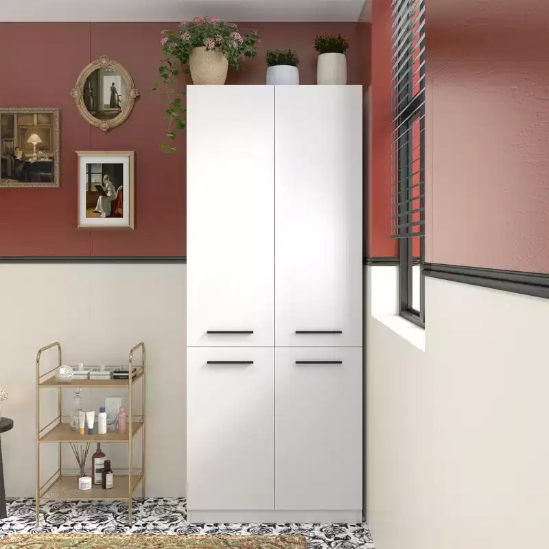 Modern White Bathroom Storage Unit with Lower-level Laundry Hamper