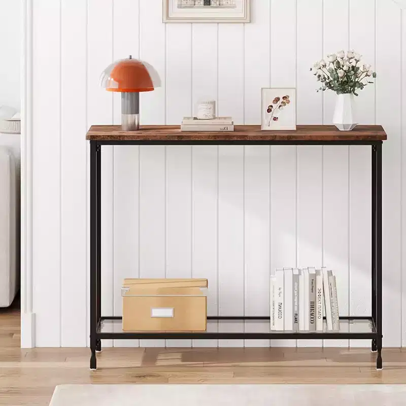 33.5/41.5 Console Table, Industrial entryway Table, Narrow Sofa Table with Glass Shelf