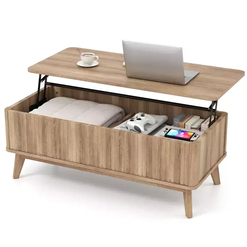 Costway 43.5'' Fluted Lift Top Coffee Table w/Lift Tabletop Hidden Compartments for Home