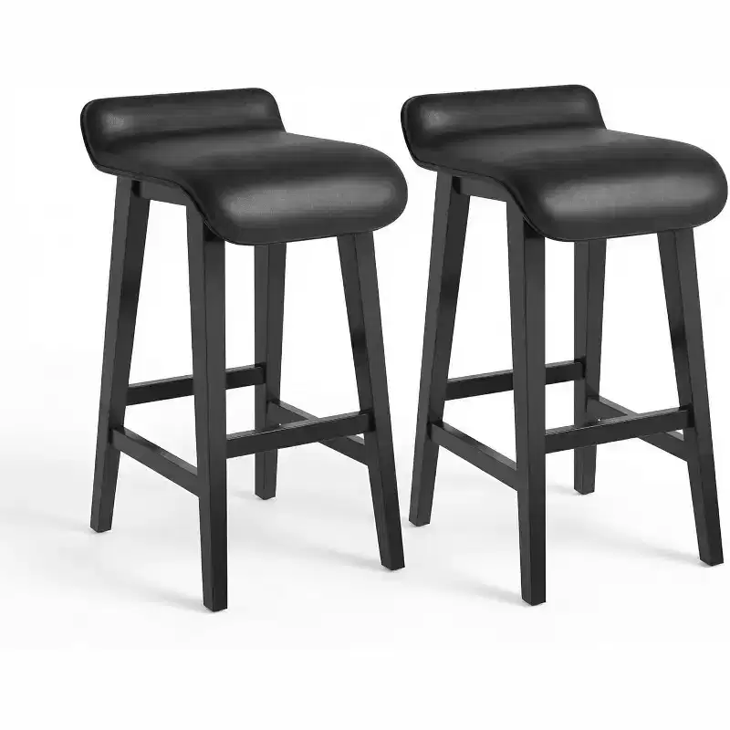 Bar Stools Set, Counter Height Bar Stools, Upholstered Bar Chairs with Low Back, Footrest, Industrial Modern Bar Stools with PU Leather Cushion