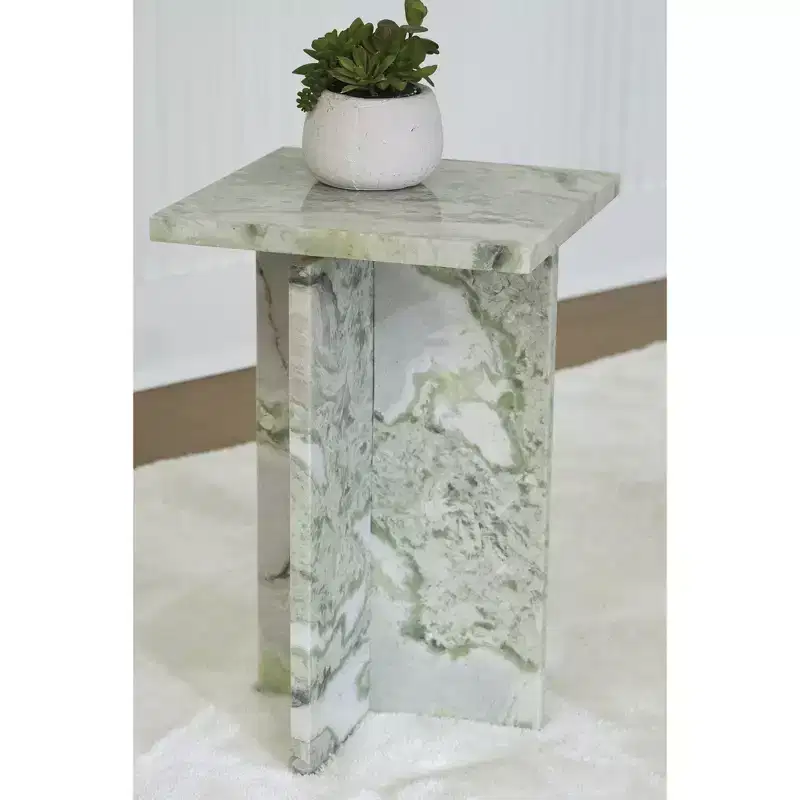 White & Green Marble Accent Table