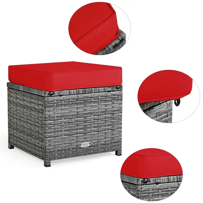 7 Pcs All-Weather Patio Rattan Dining Furniture Sectional Sofa Set with Wicker Ottoman and Cushed Couch