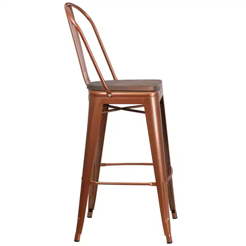Flash Furniture 30 High Metal Barstool with Back and Wood Seat