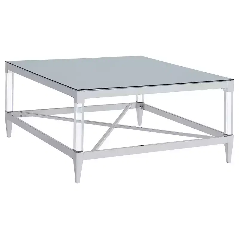 Square Mirrored Tempered Glass Coffee Table with Acrylic Legs & Chrome Frame, 35.25