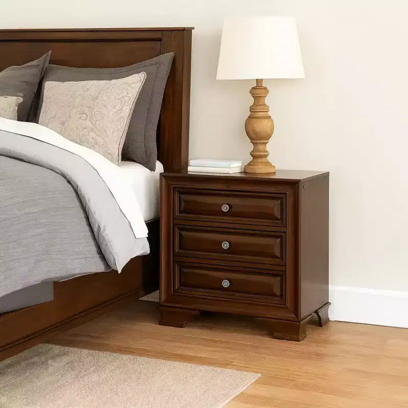 Royal Hampton Wooden Night Stand With 3 Drawers In Cherry Brown