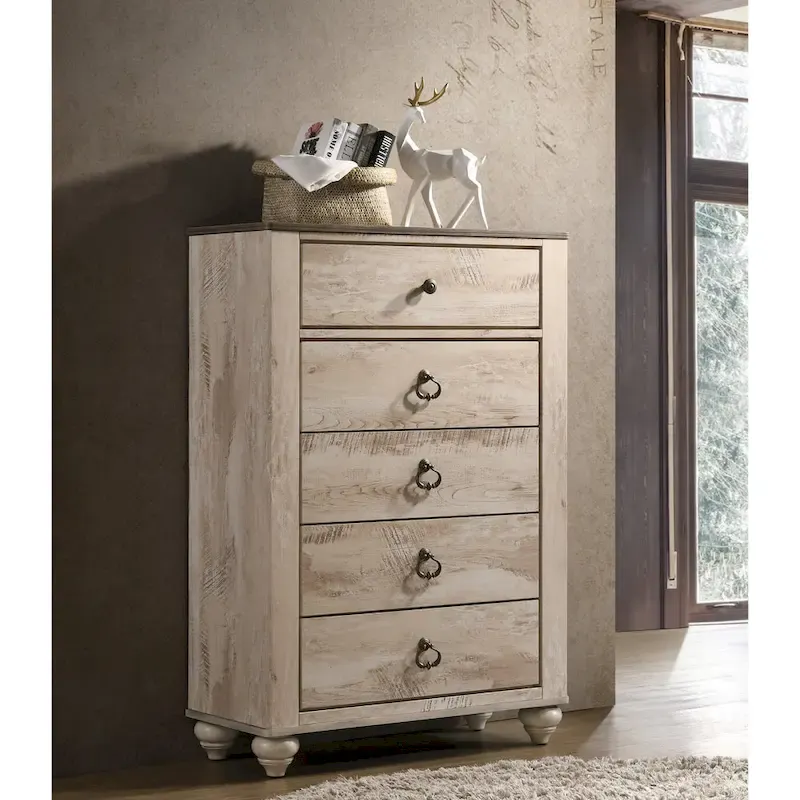 Contemporary White Wash King 6-piece Bedroom Set