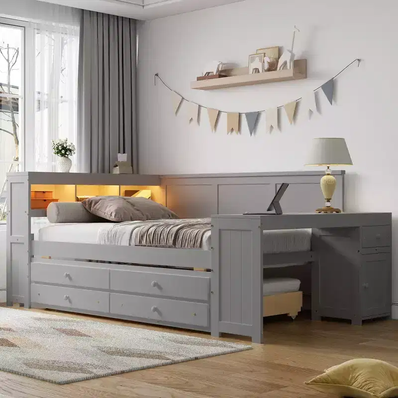Full Size Daybed & Platform Bed with Storage Shelves, Drawers, Trundle, Desk and Cabinet