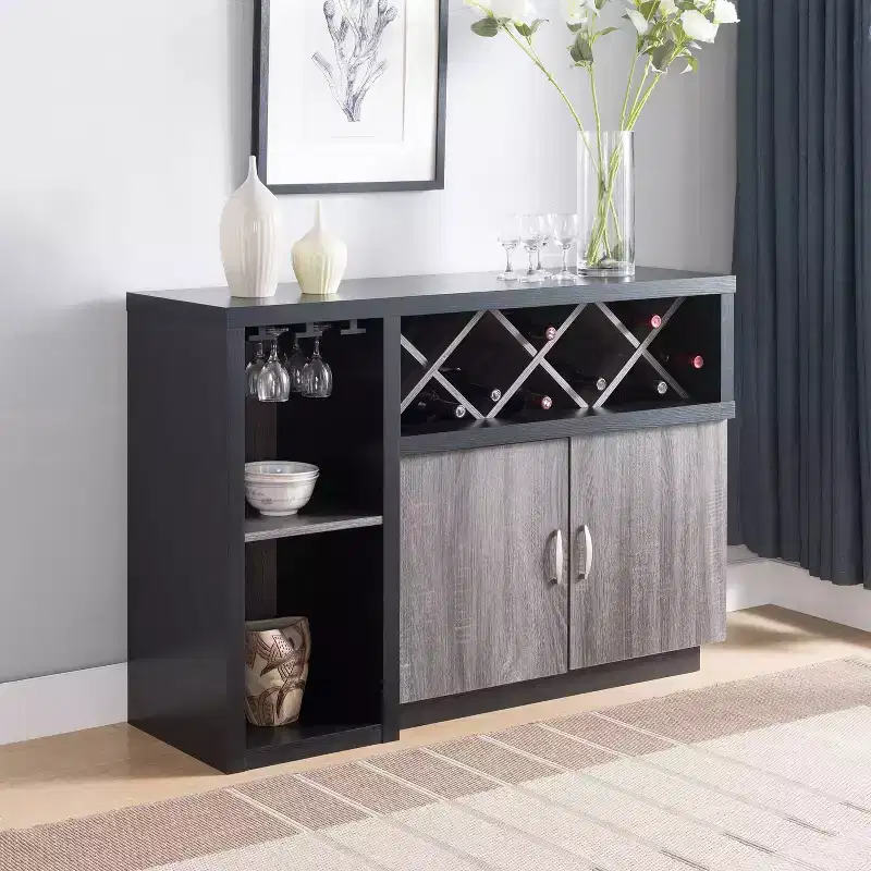 Alsco Buffet Server with Wine Rack Distressed Gray/ Light Oak - HOMES: Inside + Out