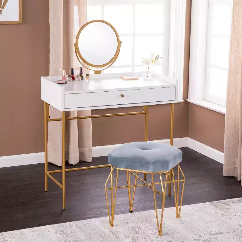 Derald Vanity Table With Mirror & Drawer - Gold/White - SEI