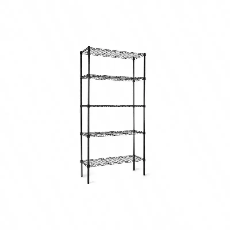 Black 5-Shelf Steel Wire Rack – Adjustable, 1-Person Assembly