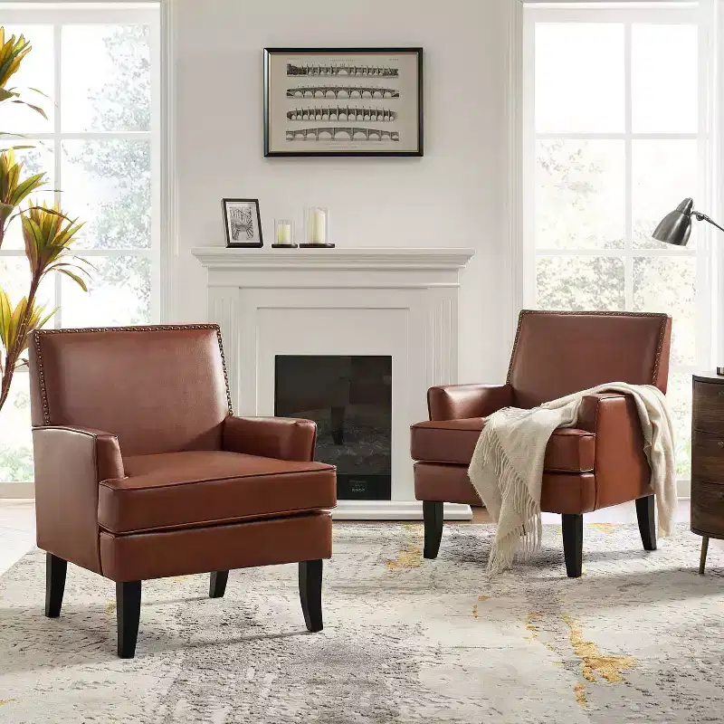 Set of 2 Wooden Upholstered Accent Chair Celadon Armchair| ART OF LIVING DESIGNS