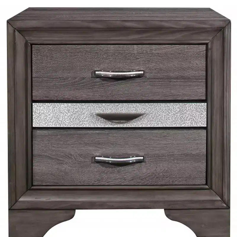 27 Gray Wood and Solid Wood Two Drawer Nightstand