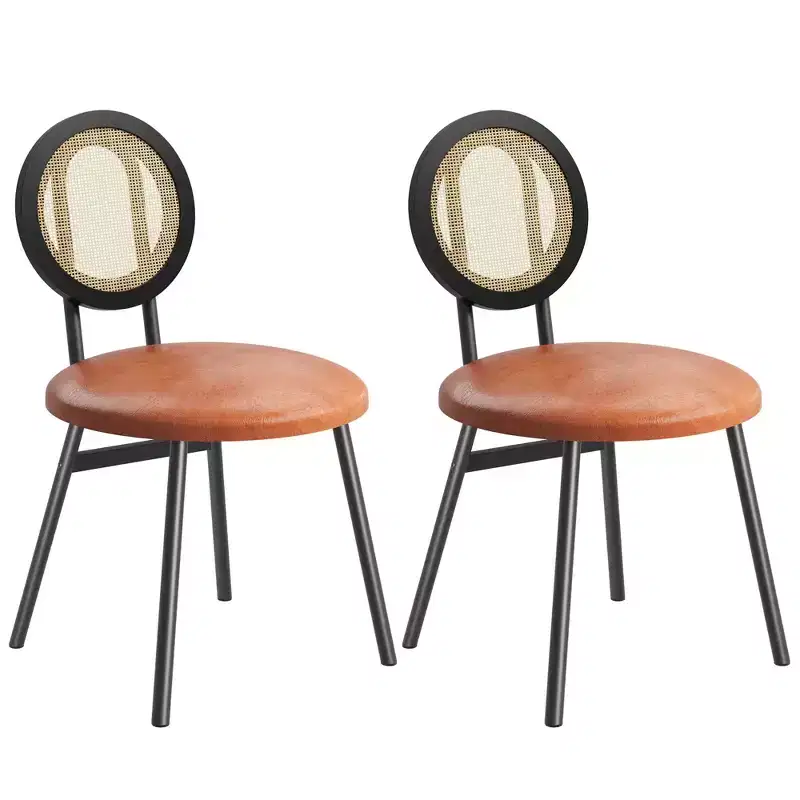 Upholstered Cane Back Dining Chairs Set of 2/4, Modern Metal Leg Kitchen Chairs, Ergonomic Soft Seat for Dining Room