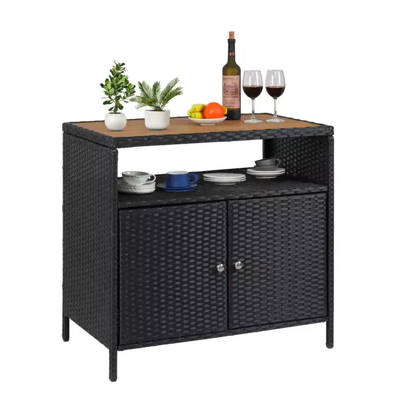 Resin Wicker Storage Cabinet, Versatile Outdoor/Indoor Organizer with Spacious Tabletop and Shelf, Ideal for Patio, Garden, Poolside, or Kitchen Use