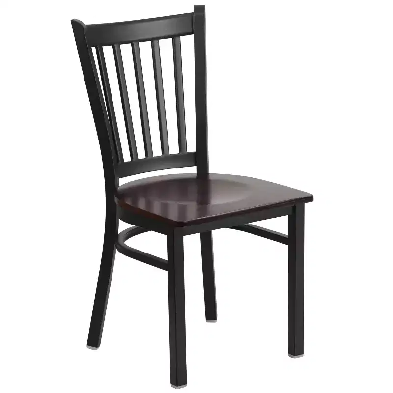 Black Metal Frame Vertical Back Dining Chair – Vinyl or Wood Seat, Seats 1