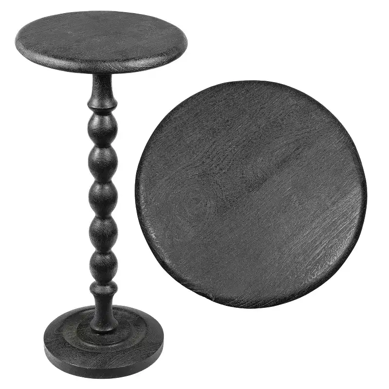 24.5 Cottage Classic Spindle Wood Pedestal Round Drink Table & Decorative End Table