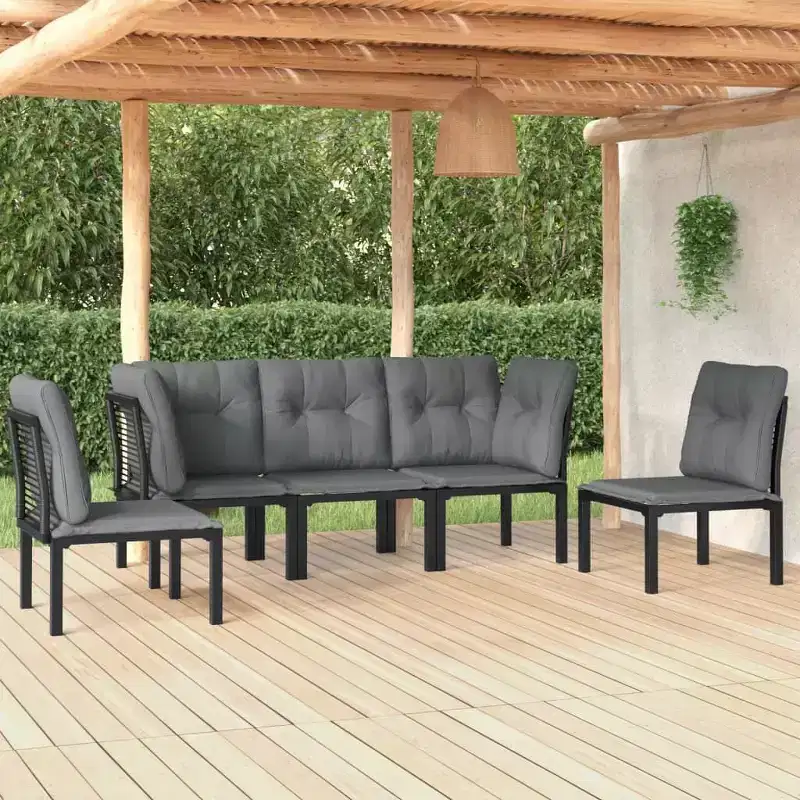 vidaXL Patio Lounge Set Sectional Sofa for Garden Black and Gray Poly Rattan