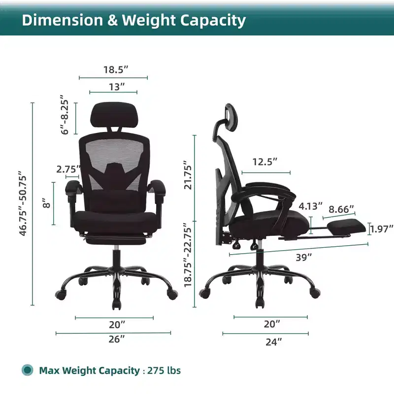 MAYEERTY 360 Swivel Office Chair Height Adjustable Pneumatic Seat 275 Lbs Weight Capacity