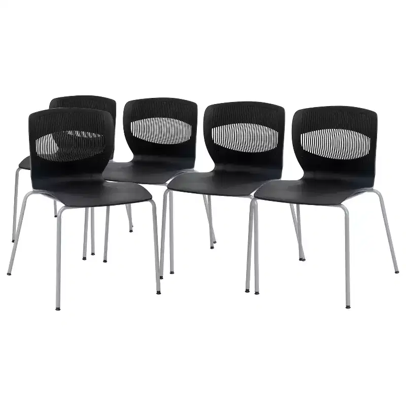 Emma and Oliver Set of 5 Heavy Duty 770 lb. Capacity Ergonomic Polypropylene Stack Chair with Lumbar Support and Steel Frame
