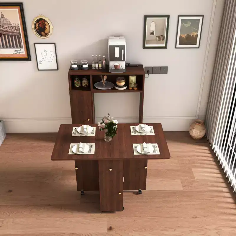 Folding Dining Table Space Saving with Wall-Mounted Sideboard & Storage for Small Spaces, Drop Leaf Dining Table