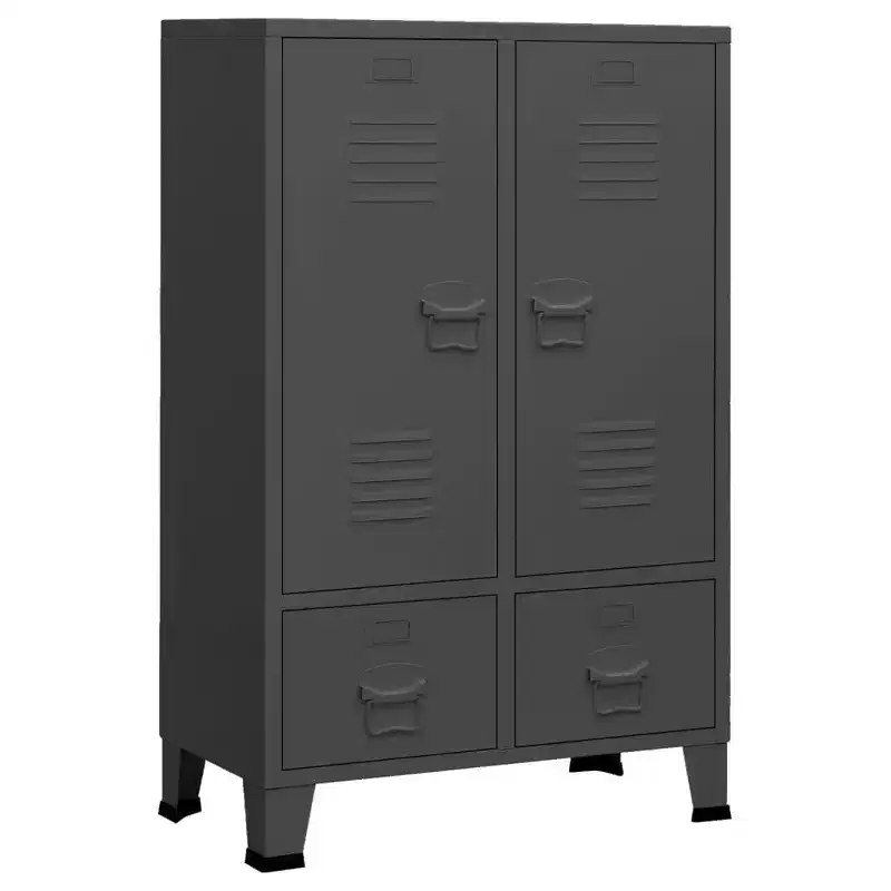 Wardrobe, Black Sheet Metal, Medium with Adjustable Shelves
