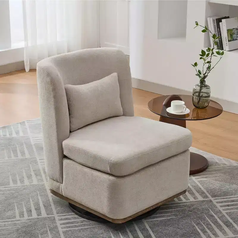 Mid-Century Chenille Upholstered Swivel Lounge Chair with Pillow