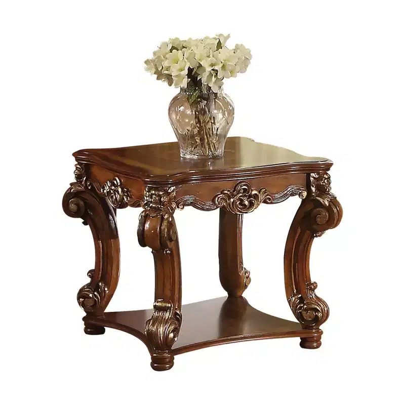 26-Inch Cherry Square End Table with Shelf, Solid and Manufactured Wood