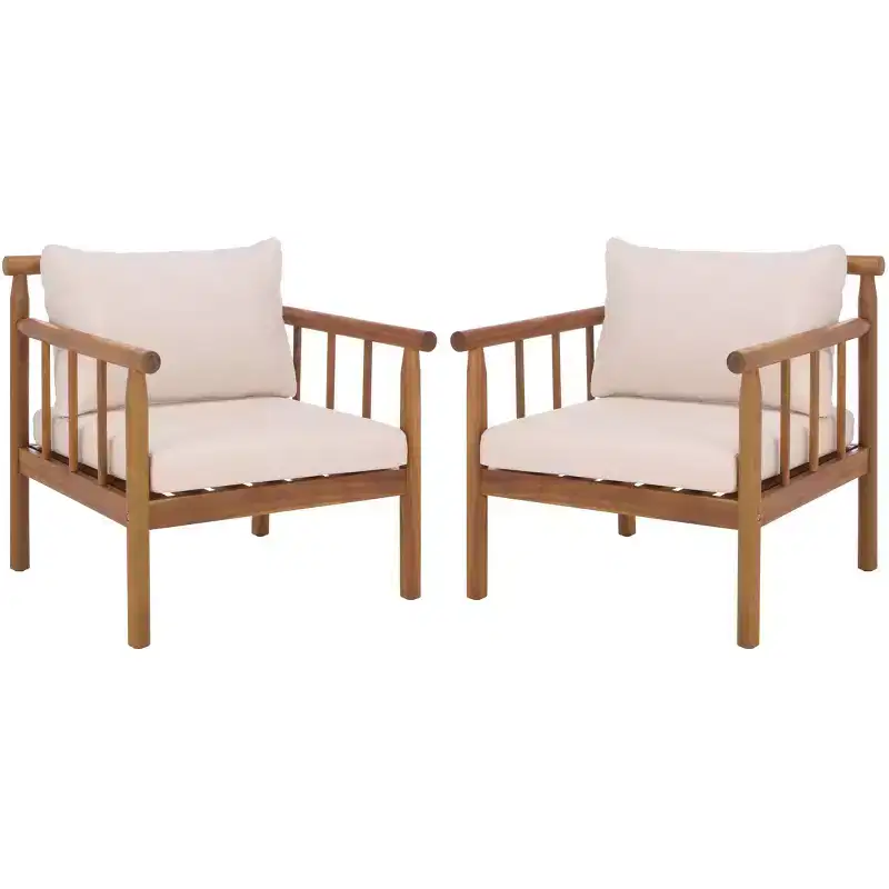 Cardori Side Chair Indoor/Outdoor (Set of 2) - PAT6807 - Teak Brown/Cream - Safavieh