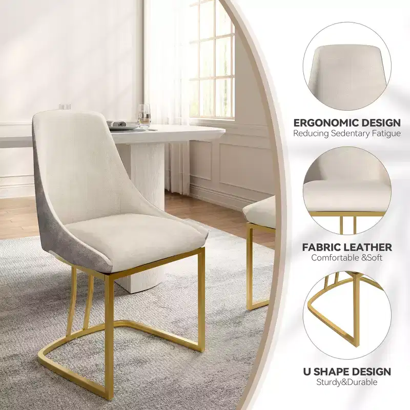 CLIHOME Set of 2 Modern High Back Dining Chair with Metal Legs