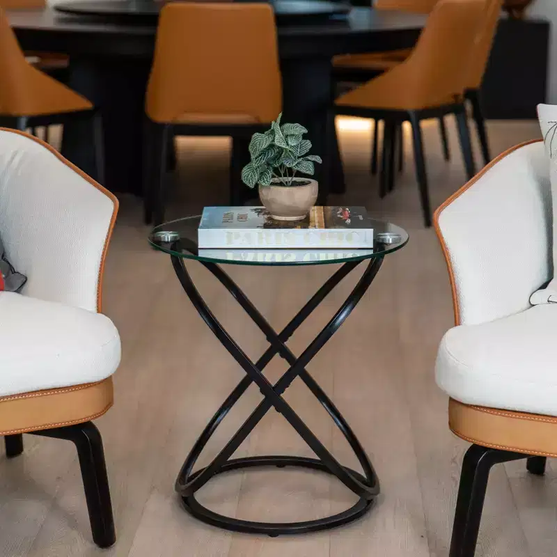 20.5 Round Galaxy Clear Tempered Glass End Table - Danya B.