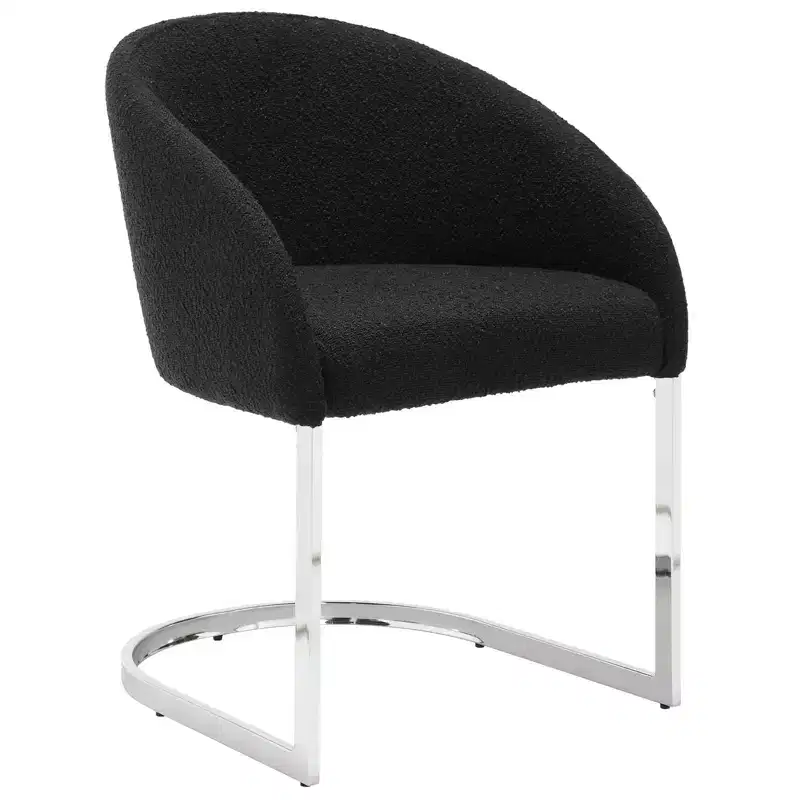 Boucle Dining Chairs with Barrel Back - Mid Century Modern Accent Arm Chairs with Chrome U-Shaped Base - Kitchen/Living Room